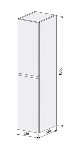 INTEDOOR BARI vysoká skrinka 35x35x160 cm, 2 dvierka, dub halifax BASV352DLPA02 Technický nákres