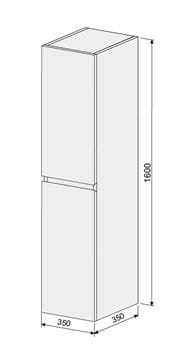 INTEDOOR BARI vysoká skrinka 35x35x160 cm, 2 dvierka, matná čierna BASV352DLPA3686/A02 Technický nákres