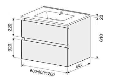 INTEDOOR BARI skrinka pod umývadlo 60x46x61 cm, 2 zásuvky, cotto mat BA602ZA9556 Technický nákres