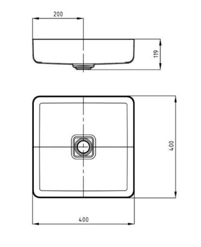 KALDEWEI MIENA 3184 umývadlo na dosku 40 cm, bez prepadu, smaltovaná oceľ, Perl-Effect, čierna 909506003701 Technický nákres