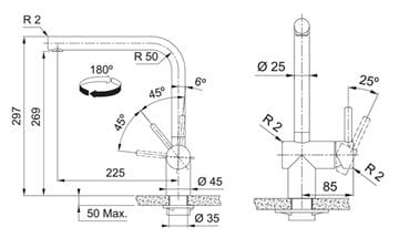 FRANKE FC 3834 ATLAS NEO drezová batéria, medená 115.0628.204 Technický nákres