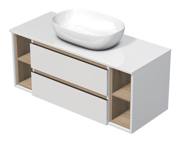 INTEDOOR BARI skrinka pod umývadlo 120x50x52 cm, 2 zásuvky, 4 police, lesklá biela BAD1202Z2NA0016/A02 Obrázek - Hlavní obrázek