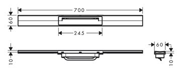 HANSGROHE 700 RAINDRAIN FLEX vrchná sada sprchového žľabu, skracovateľný, na inštaláciu voľne na plochu, leštený vzhľad zlata 56043990 Technický nákres