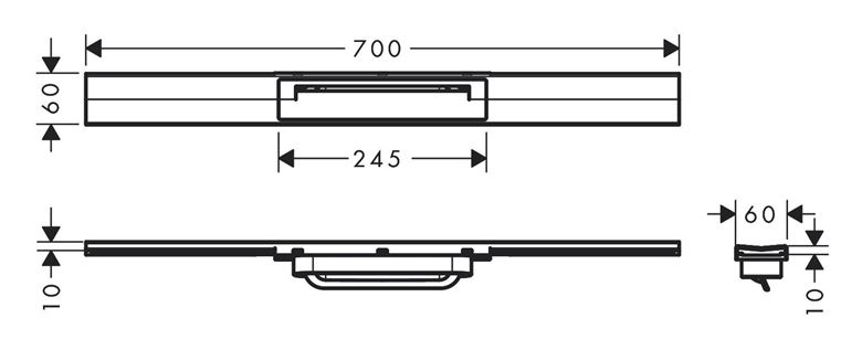 HANSGROHE 700 RAINDRAIN FLEX vrchná sada sprchového žľabu, skracovateľný, na inštaláciu voľne na plochu, leštený vzhľad zlata 56043990 Technický nákres
