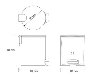 BEMETA GRAPHIT odpadkový kôš 5 l, na postavenie 156315013 Technický nákres