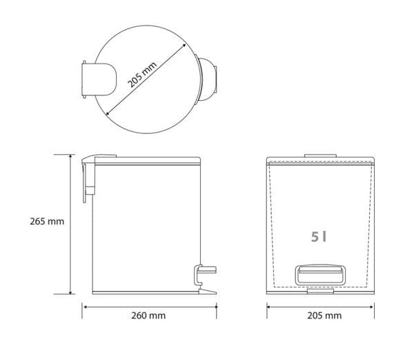 BEMETA GRAPHIT odpadkový kôš 5 l, na postavenie 156315013 Technický nákres