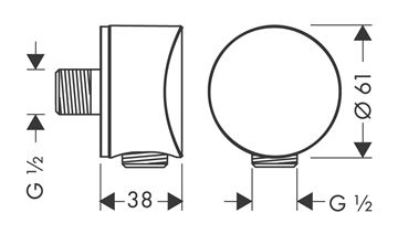 HANSGROHE FIXFIT S prípojka hadice 61 mm so spätným ventilom 1/2"x1/2", brúsený bronz 26453140 Technický nákres