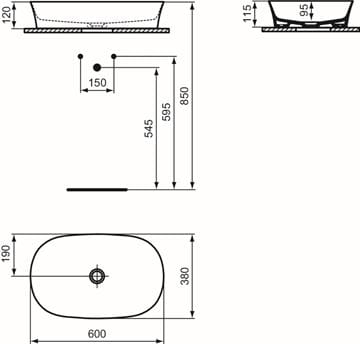IDEAL STANDARD IPALYSS umývadlová misa 60 cm, bez prepadu, nude E1396V7 Technický nákres