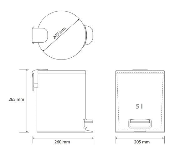 BEMETA SABLO odpadkový kôš 5 l, na postavenie 160315010 Technický nákres