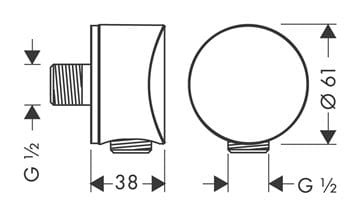 HANSGROHE FIXFIT S prípojka hadice 61mm so spätným ventilom 1/2"x1/2", kartáčovaný čierny chróm 26453340 Technický nákres