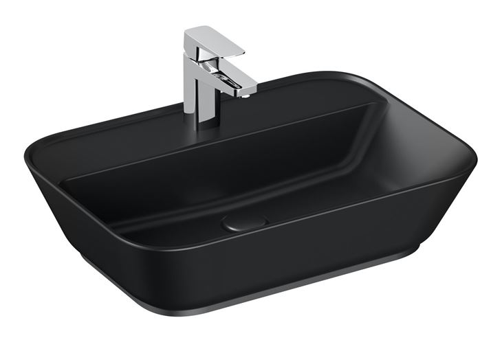 VITRA GEO umývadlo na dosku 59,5 cm, s otvorom pre batériu a prepadom, VitrAhygiene, matná čierna 7426B083-0041 Obrázek - Hlavní obrázek
