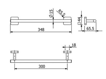 KLUDI VELA S držiak uteráka 348 mm, kartáčované zlato 25962N0 Technický nákres