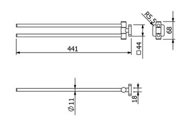 KLUDI VELA S držiak uteráka 441 mm, dvojramenný, kartáčované zlato 25977N0 Technický nákres