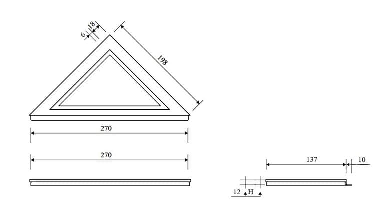 UNIDRAIN HIGHLINE 2911 plný rošt s rámčekom 270x198 mm, kartáčovaná nerez oceľ 2911.0210 Technický nákres