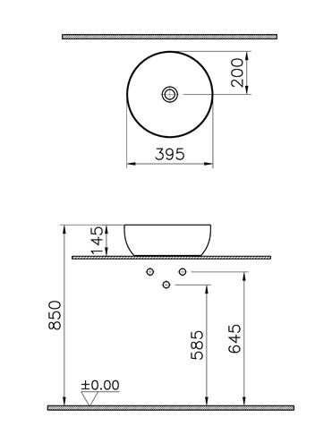 VITRA OUTLINE umývadlová misa 40 cm, bez prepadu, VitrAhygiene, matná šedá 5992B476-0016 Technický nákres
