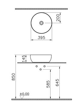 VITRA OUTLINE umývadlová misa 40 cm, bez prepadu, VitrAhygiene, matná šedá 5992B476-0016 Technický nákres