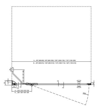 RAVAK SMARTLINE SMSD2 110 B sprchové dvere 110x190 cm, krídlové, pravé, chróm/sklo transparent 0SPDBA00Z1 Technický nákres