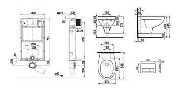 JIKA ENIGMA závesné WC s montážnym prvkom Jika Basic, sedátko, biele tlačidlo PT1.JIKF-KK.W.21 Technický nákres