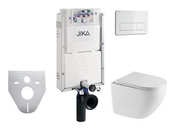 BASIC PRE závesné WC s montážnym prvkom Jika Basic, Tornado Flush splachovanie, SoftClose sedadlo, biele tlačidlo
