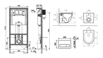 BASIC PRE závesné WC s montážnym prvkom Jika modul, Tornado Flush splachovanie, SoftClose sedátko, biele tlačidlo PT1.JIDF-SC.W.43 Technický nákres