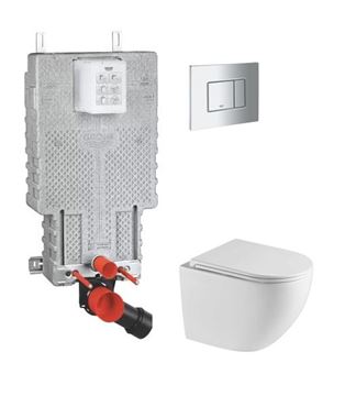 BASIC PRE závesné WC s montážnym prvkom Grohe Uniset, Tornado Flush splachovanie, SoftClose sedadlo, chrómové tlačidlo
