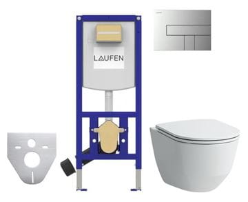LAUFEN PRE závesné WC s montážnym prvkom Laufen Ineo CW102, Rimless splachovanie, SoftClose sedadlo, chrómové tlačidlo