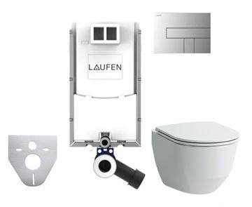 LAUFEN PRE závesné WC s montážnym prvkom Laufen Ineo TW102, Rimless splachovanie, SoftClose sedadlo, chrómové tlačidlo