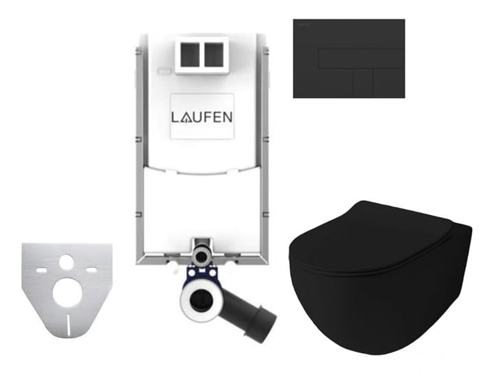 ARTCERAM FILE 2.0 závesné WC s montážnym prvkom Laufen Ineo TW102, Rimless splachovanie, SoftClose sedátko, čierne tlačidlo