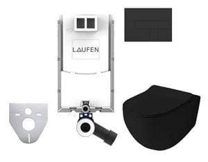 ARTCERAM FILE 2.0 závesné WC s montážnym prvkom Laufen Ineo TW102, Rimless splachovanie, SoftClose sedátko, čierne tlačidlo