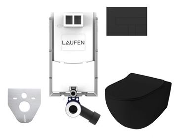 ARTCERAM FILE 2.0 závesné WC s montážnym prvkom Laufen Ineo TW102, Rimless splachovanie, SoftClose sedadlo, čierne tlačidlo