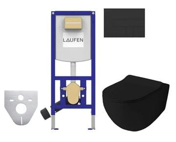 ARTCERAM FILE 2.0 závesné WC s montážnym prvkom Laufen Ineo TW102, Rimless splachovanie, SoftClose sedadlo, čierne tlačidlo