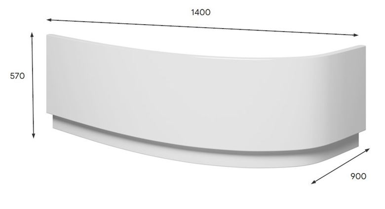RIHO ARYL140 R čelný panel k vani 140x57 cm, pravý 209269 Technický nákres