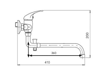 NOVASERVIS výtokové ramienko 360 mm, s prepínačom, chróm RAM55037,0 Technický nákres