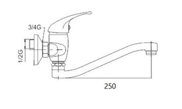NOVASERVIS výtokové ramienko 250 mm, chróm RAM1070,0 Technický nákres