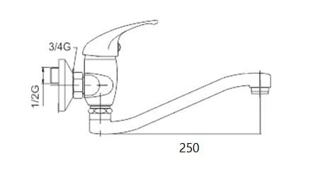 NOVASERVIS výtokové ramienko 250 mm, chróm RAM1070,0 Technický nákres