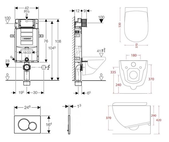 ARTCERAM FILE 2.0 závesné WC s montážnym prvkom Concept Kombifix, Rimless splachovanie, SoftClose sedátko, biele tlačidlo PT2.GEKF-RSC.W.9 Technický nákres