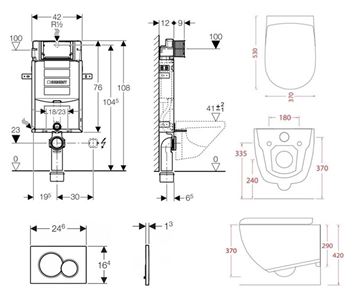 ARTCERAM FILE 2.0 závesné WC s montážnym prvkom Concept Kombifix, Rimless splachovanie, SoftClose sedátko, biele tlačidlo PT2.GEKF-RSC.W.9 Technický nákres
