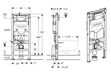 CONCEPT DUOFIX montážny prvok pre WC 112 cm, so splachovacou nádržkou Sigma 12 cm 111.319.00.6 Technický nákres