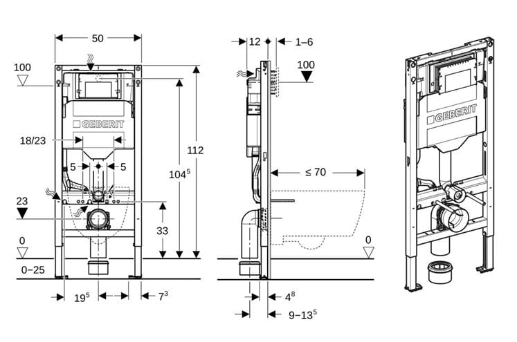 CONCEPT DUOFIX montážny prvok pre WC 112 cm, so splachovacou nádržkou Sigma 12 cm 111.319.00.6 Technický nákres