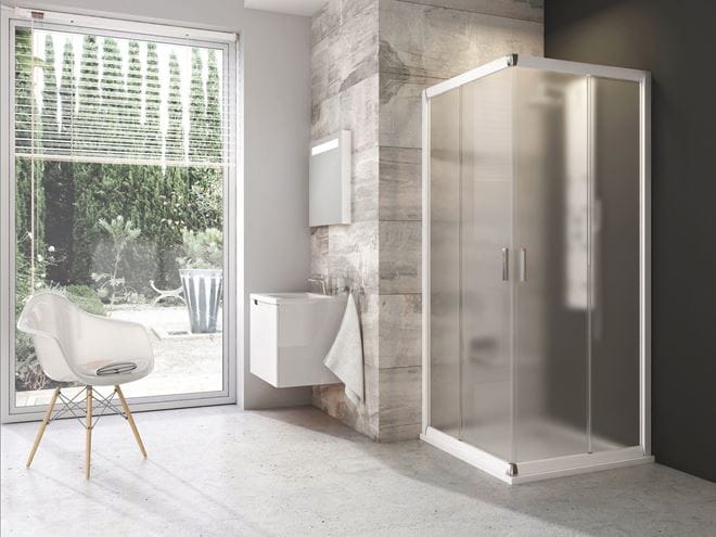 RAVAK BLIX BLRV2-90 sprchový kút 90x90 cm, rohový vstup, posuvné dvere, biela/sklo grape 1LV70100ZG Obrázek - fotka
