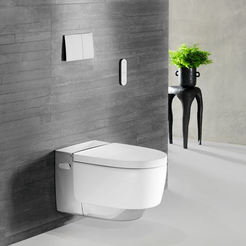 GEBERIT AQUACLEAN MERA COMFORT závesné WC s bidetovým sedátkom, SoftClosing, TurboFlush, KeraTect, biela/chróm 146.210.21.1 Obrázek - fotka