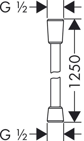 HANSGROHE ISIFLEX sprchová hadica 1250 mm, hladká, s ochranou proti prekrúteniu a zlomeniu, plast, kartáčovaný bronz 28272140 Technický nákres