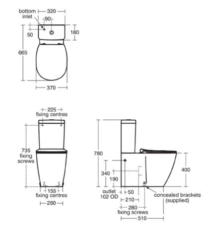 CONCEPT CUBE kombi nádržka, spodný prívod vody, 2 množstvo splachovania E785901 Technický nákres
