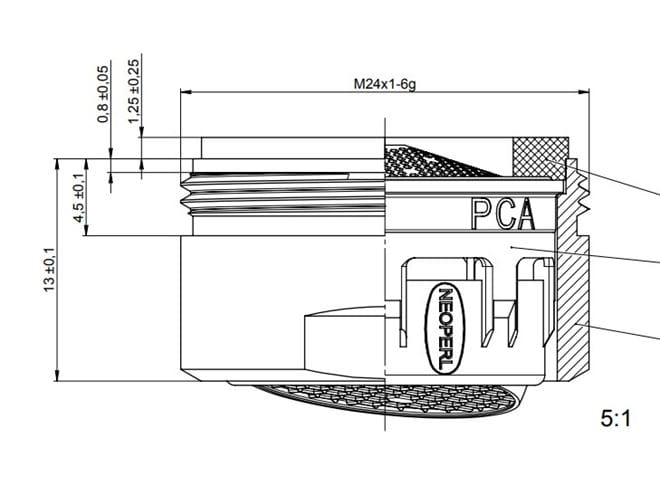 CONCEPT SSR PCA perlátor M24x1, vonkajší závit, ECO, chróm 02806494 Technický nákres