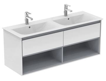 IDEAL STANDARD CONNECT AIR dvojumývadlo 124 cm, s 2 otvormi pre batérie a prepadom E027301 Obrázek - fotka