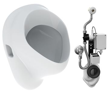 GEBERIT FELIX pisoár s radarovým splachovačom na montážnej lište, Bluetooth, napájanie z batérie