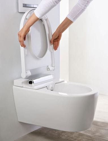 GEBERIT AQUACLEAN SELA závesné WC s bidetovým sedátkom, SoftOpening, TurboFlush, KeraTect, biela/chróm 146.220.21.1 Obrázek - fotka