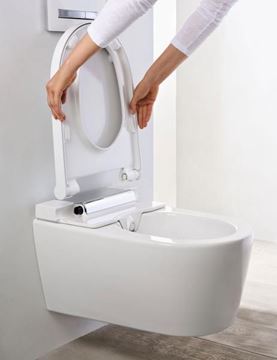 GEBERIT AQUACLEAN SELA závesné WC s bidetovým sedátkom, SoftOpening, TurboFlush, KeraTect, biela/chróm 146.220.21.1 Obrázek - fotka