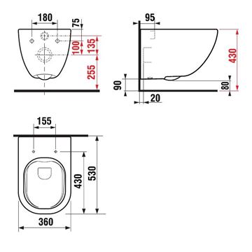 JIKA MIO závesné WC, Rimless splachovanie, matná čierna H8207147160001 Technický nákres