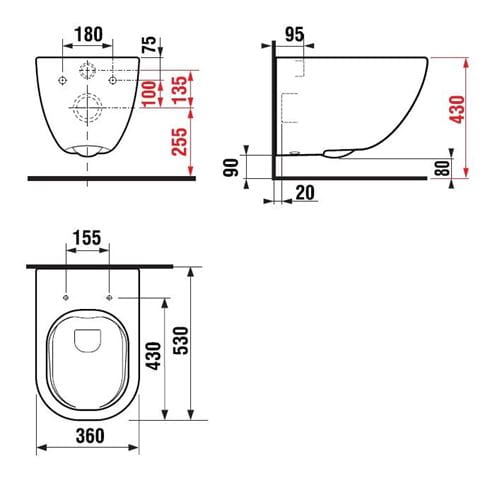 JIKA MIO závesné WC, Rimless splachovanie, matná čierna H8207147160001 Technický nákres